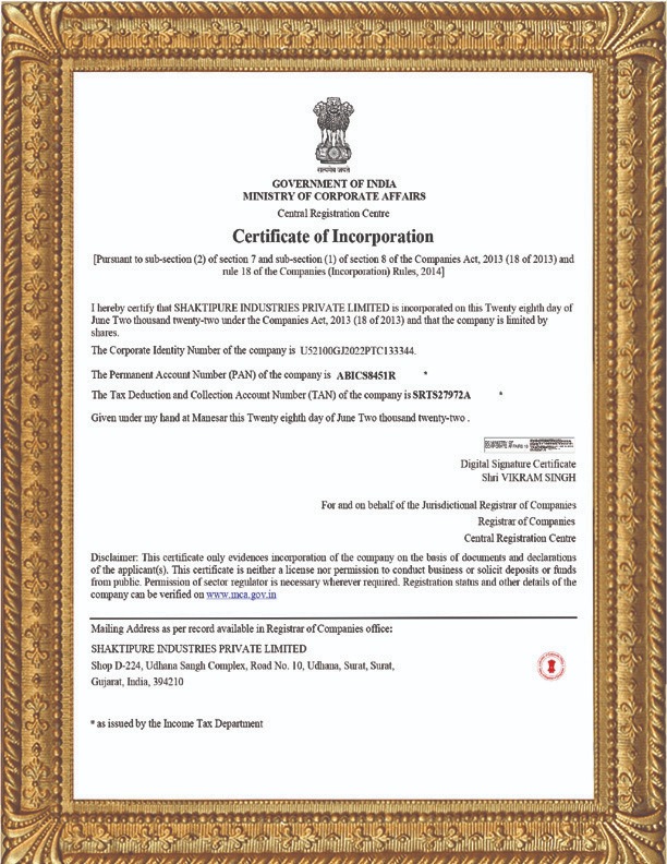 Incorporation Certificate